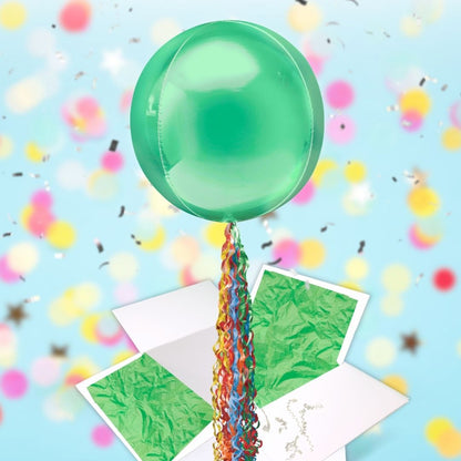 Floating Fresh Green Balloon In A Box With Tail Surprise Gift - Personalise It!