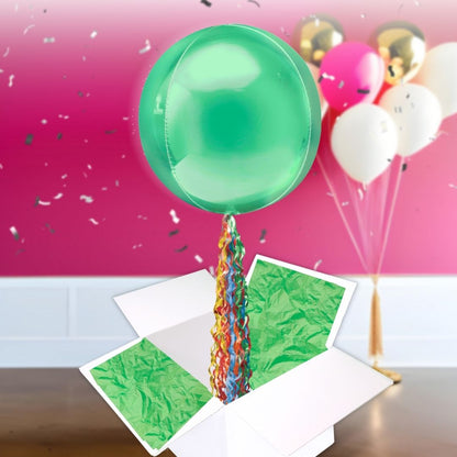 Floating Fresh Green Balloon In A Box With Tail Surprise Gift - Personalise It!