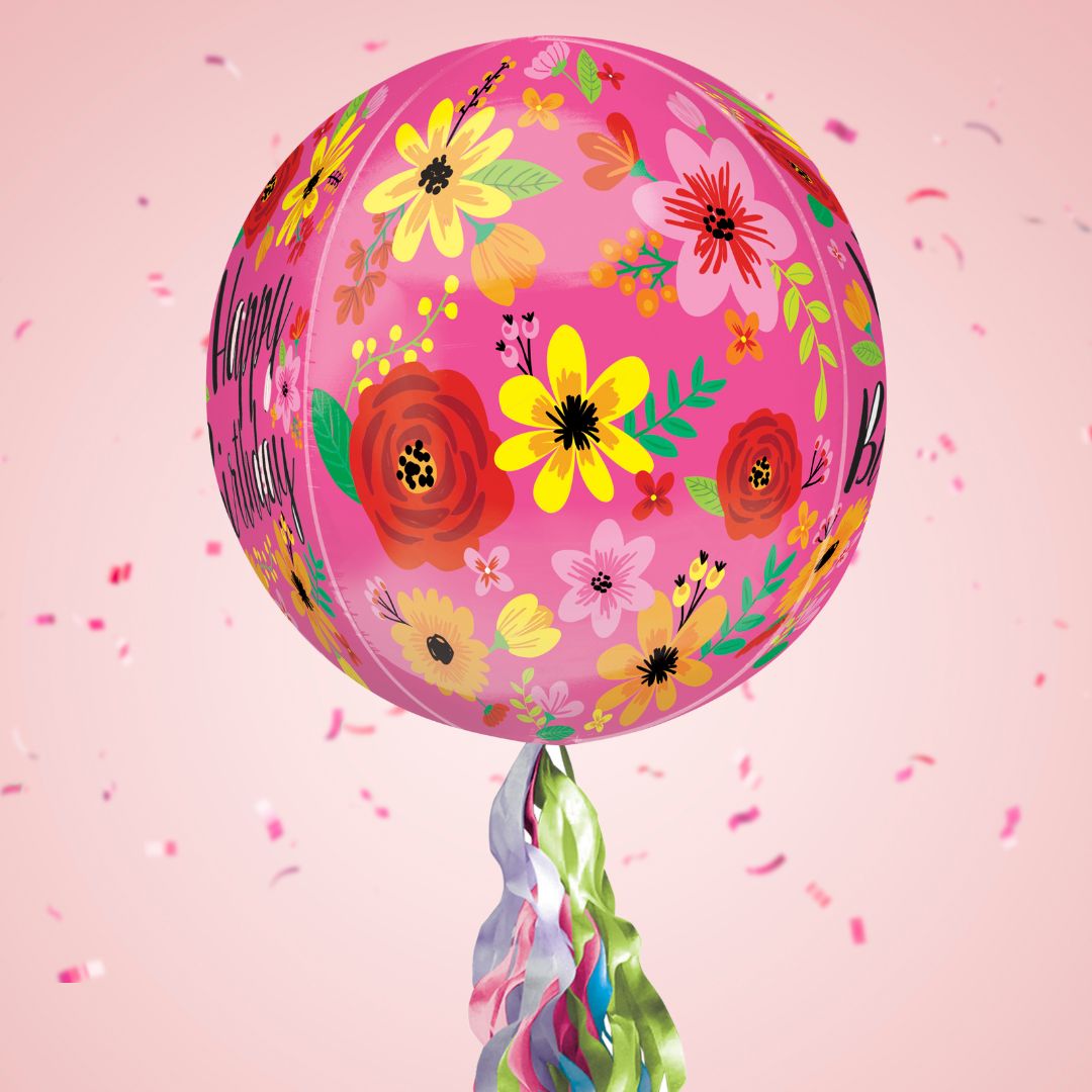 Floating Happy Birthday Pink Floral Balloon In A Box With Tail Surprise Gift - Personalise It!