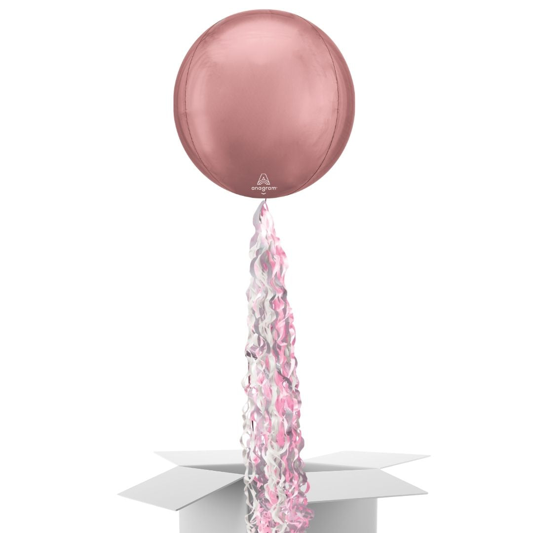 Floating Blush Rose Gold Balloon In A Box With Tail Surprise Gift - Personalise It!