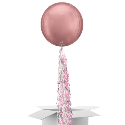 Floating Blush Rose Gold Balloon In A Box With Tail Surprise Gift - Personalise It!