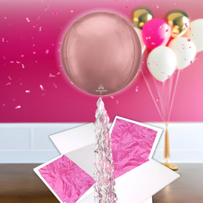 Floating Blush Rose Gold Balloon In A Box With Tail Surprise Gift - Personalise It!