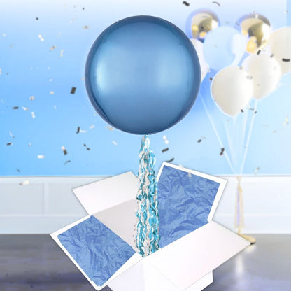 Floating Pastel Blue Balloon In A Box With Tail Surprise Gift - Personalise It!