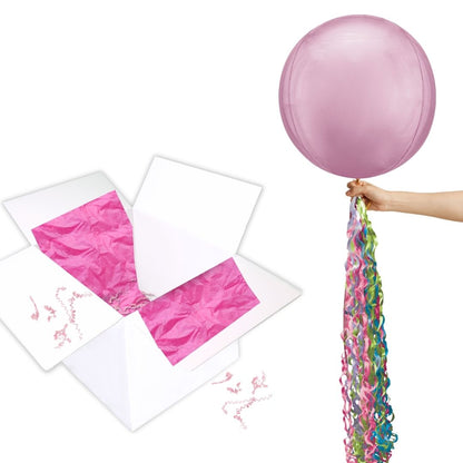 Floating Pastel Pink Balloon In A Box With Tail Surprise Gift - Personalise It!