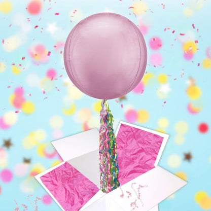 Floating Pastel Pink Balloon In A Box With Tail Surprise Gift - Personalise It!