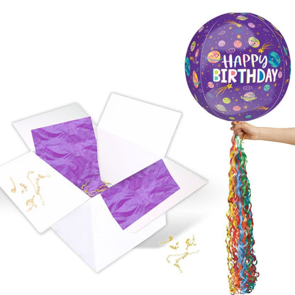 Floating Smiling Galaxy Birthday Balloon In A Box With Tail Surprise Gift - Personalise It!
