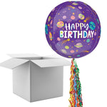 Floating Smiling Galaxy Birthday Balloon In A Box With Tail Surprise Gift - Personalise It!