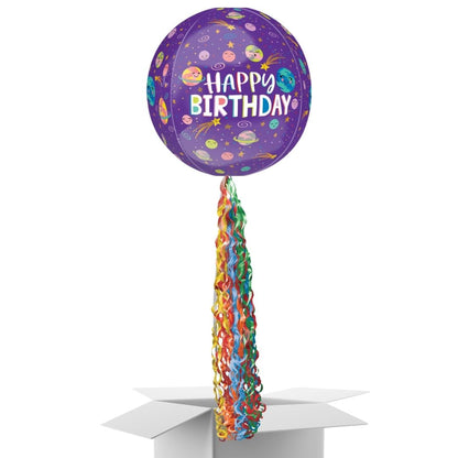 Floating Smiling Galaxy Birthday Balloon In A Box With Tail Surprise Gift - Personalise It!