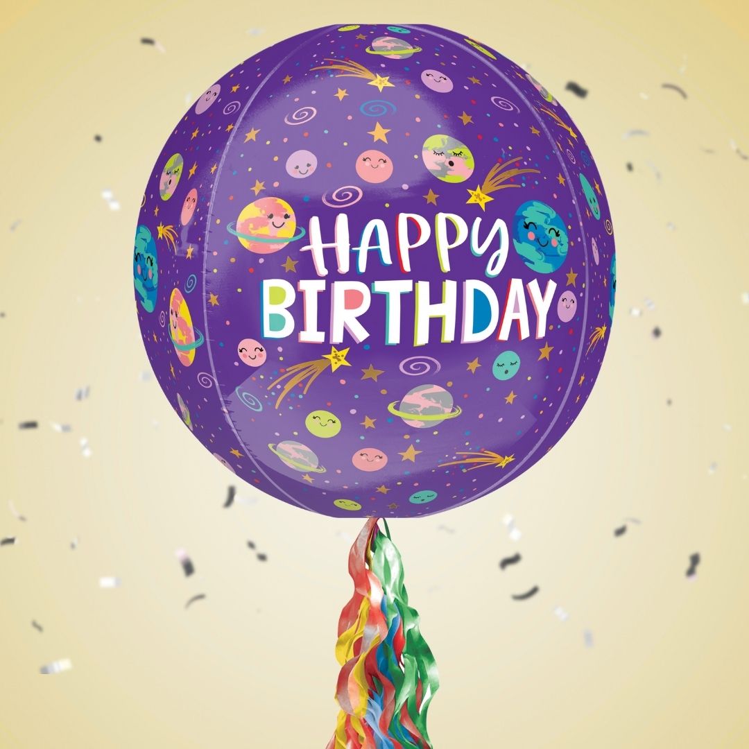 Floating Smiling Galaxy Birthday Balloon In A Box With Tail Surprise Gift - Personalise It!
