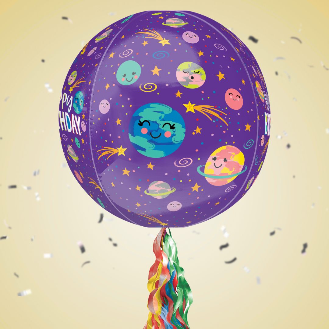 Floating Smiling Galaxy Birthday Balloon In A Box With Tail Surprise Gift - Personalise It!