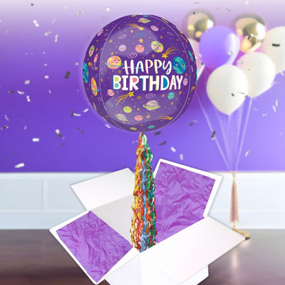 Floating Smiling Galaxy Birthday Balloon In A Box With Tail Surprise Gift - Personalise It!