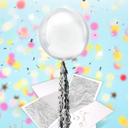Floating Soft White Balloon In A Box With Tail Surprise Gift - Personalise It!