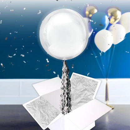 Floating Soft White Balloon In A Box With Tail Surprise Gift - Personalise It!