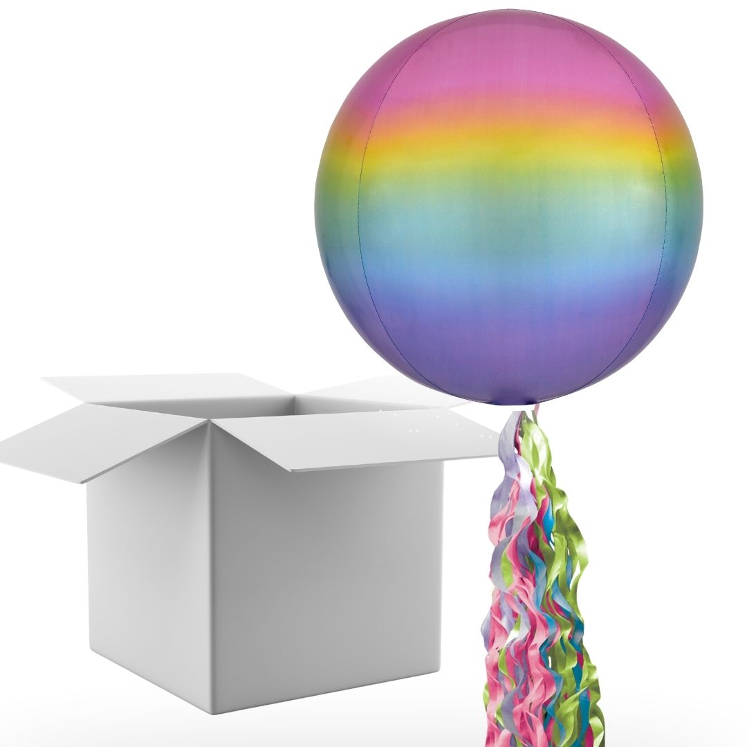 Floating Ombre Pastel Rainbow Balloon In A Box With Tail Surprise Gift - Personalise It!