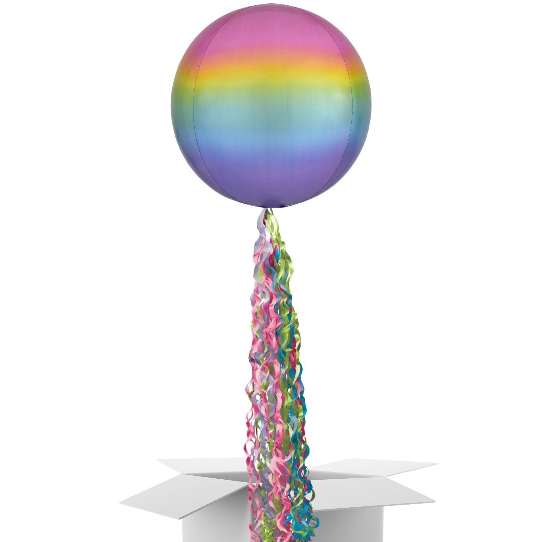Floating Ombre Pastel Rainbow Balloon In A Box With Tail Surprise Gift - Personalise It!
