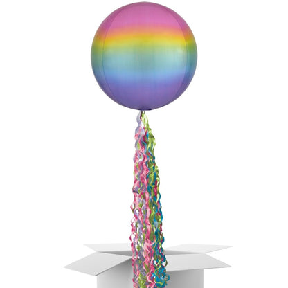 Floating Ombre Pastel Rainbow Balloon In A Box With Tail Surprise Gift - Personalise It!