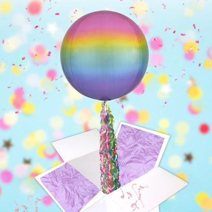 Floating Ombre Pastel Rainbow Balloon In A Box With Tail Surprise Gift - Personalise It!