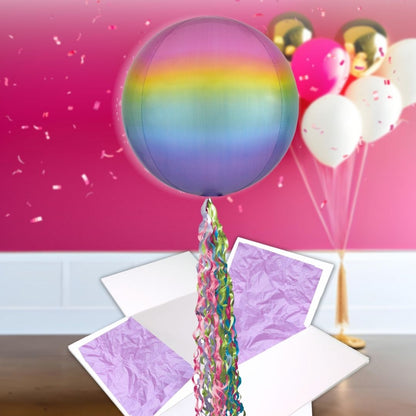 Floating Ombre Pastel Rainbow Balloon In A Box With Tail Surprise Gift - Personalise It!