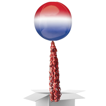 Floating Ombre Red, White & Blue Balloon In A Box With Tail Surprise Gift - Personalise It!