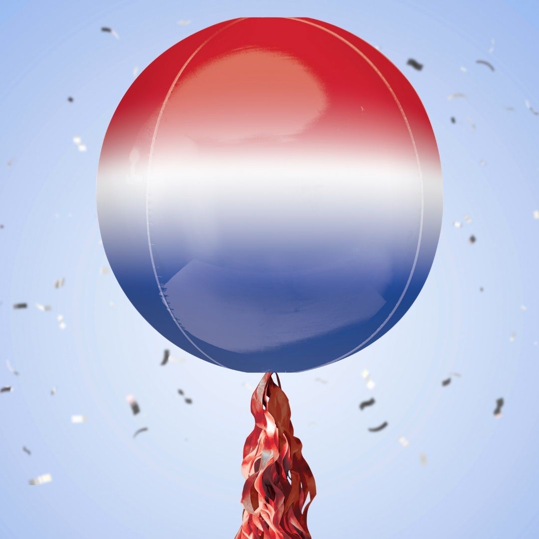 Floating Ombre Red, White & Blue Balloon In A Box With Tail Surprise Gift - Personalise It!