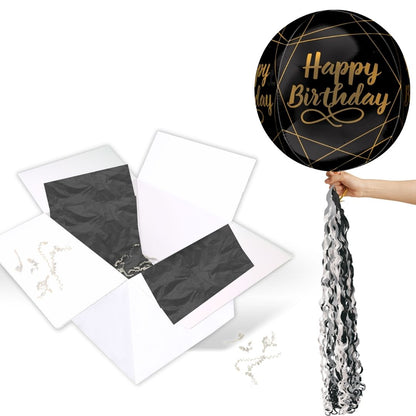 Floating Elegant Birthday Black Balloon In A Box With Tail Surprise Gift - Personalise It!