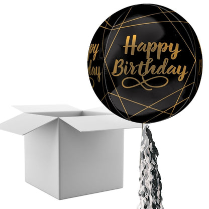Floating Elegant Birthday Black Balloon In A Box With Tail Surprise Gift - Personalise It!