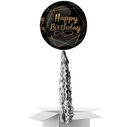 Floating Elegant Birthday Black Balloon In A Box With Tail Surprise Gift - Personalise It!