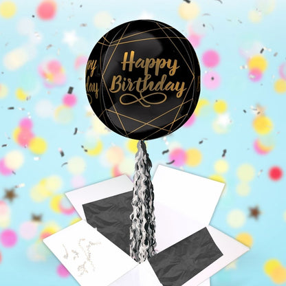 Floating Elegant Birthday Black Balloon In A Box With Tail Surprise Gift - Personalise It!