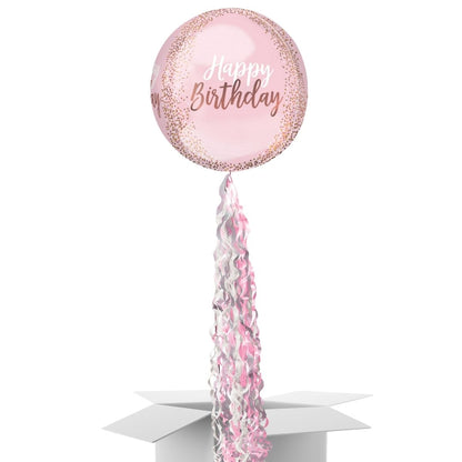 Floating Blush Pink Happy Birthday Balloon In A Box With Tail Surprise Gift - Personalise It!