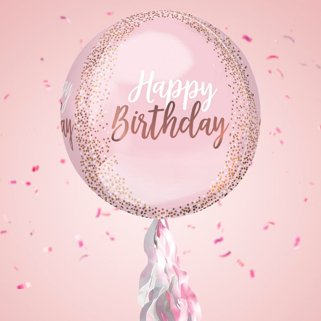Floating Blush Pink Happy Birthday Balloon In A Box With Tail Surprise Gift - Personalise It!