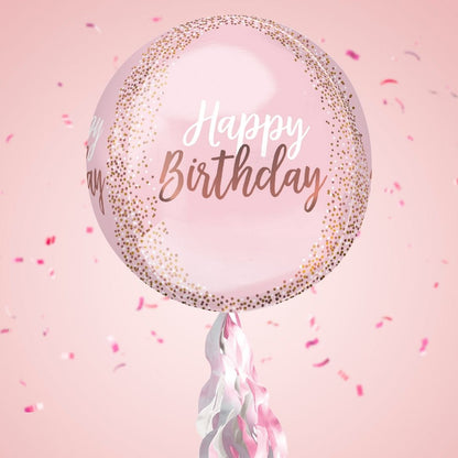 Floating Blush Pink Happy Birthday Balloon In A Box With Tail Surprise Gift - Personalise It!