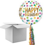 Floating Happy Birthday Polka Dots Balloon In A Box With Tail Surprise Gift - Personalise It!