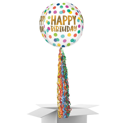 Floating Happy Birthday Polka Dots Balloon In A Box With Tail Surprise Gift - Personalise It!