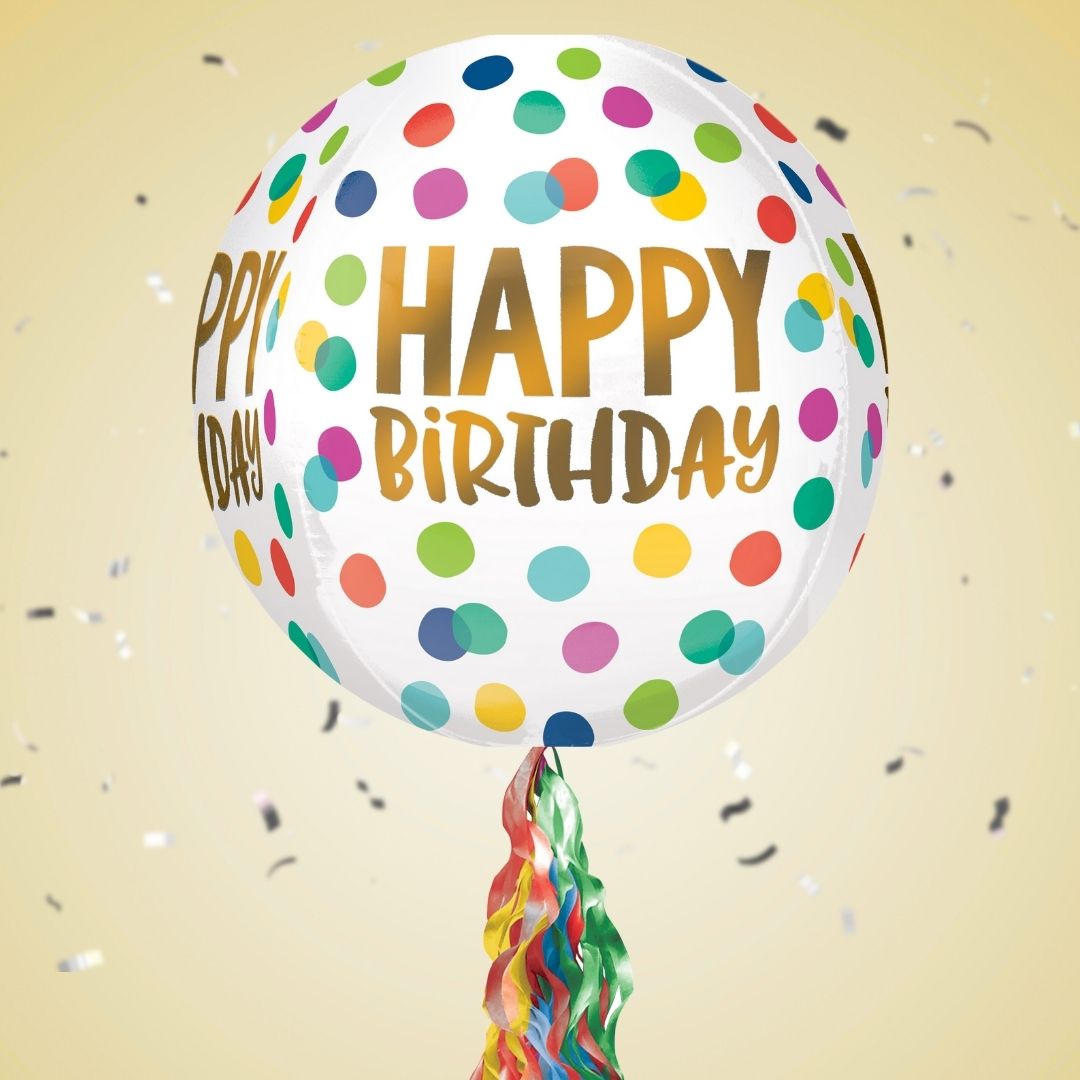 Floating Happy Birthday Polka Dots Balloon In A Box With Tail Surprise Gift - Personalise It!