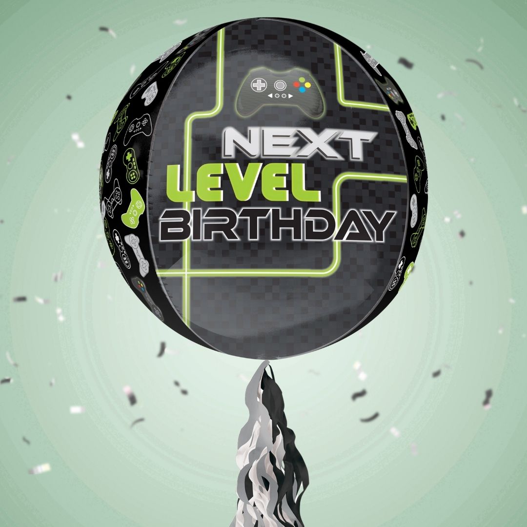 Floating Level Up Gamer Birthday Balloon In A Box With Tail Surprise Gift - Personalise It!