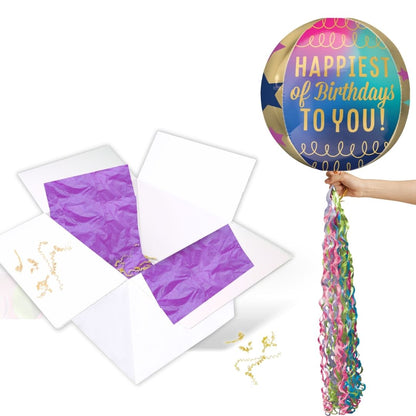 Floating Birthday Stars & Gold Balloon In A Box With Tail Surprise Gift - Personalise It!