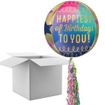 Floating Birthday Stars & Gold Balloon In A Box With Tail Surprise Gift - Personalise It!