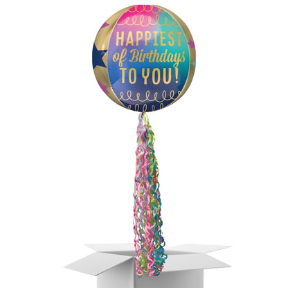 Floating Birthday Stars & Gold Balloon In A Box With Tail Surprise Gift - Personalise It!