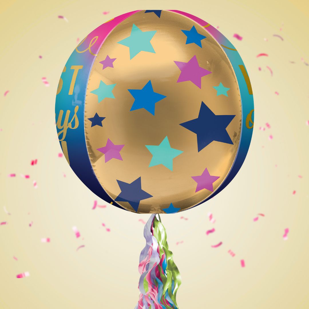 Floating Birthday Stars & Gold Balloon In A Box With Tail Surprise Gift - Personalise It!