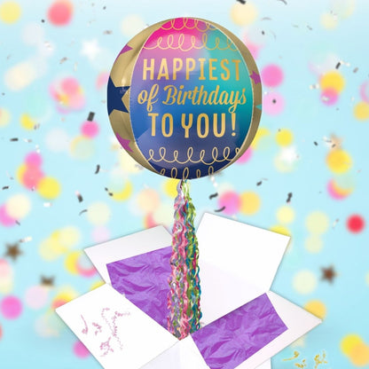 Floating Birthday Stars & Gold Balloon In A Box With Tail Surprise Gift - Personalise It!