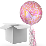 Floating Opulent Pink Marble Balloon In A Box With Tail Surprise Gift - Personalise It!