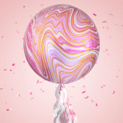 Floating Opulent Pink Marble Balloon In A Box With Tail Surprise Gift - Personalise It!
