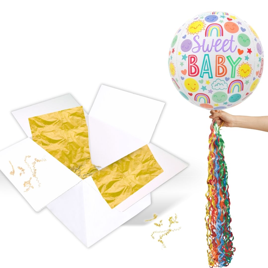 Floating Sweet Baby Icons Balloon In A Box With Tail Surprise Gift - Personalise It!