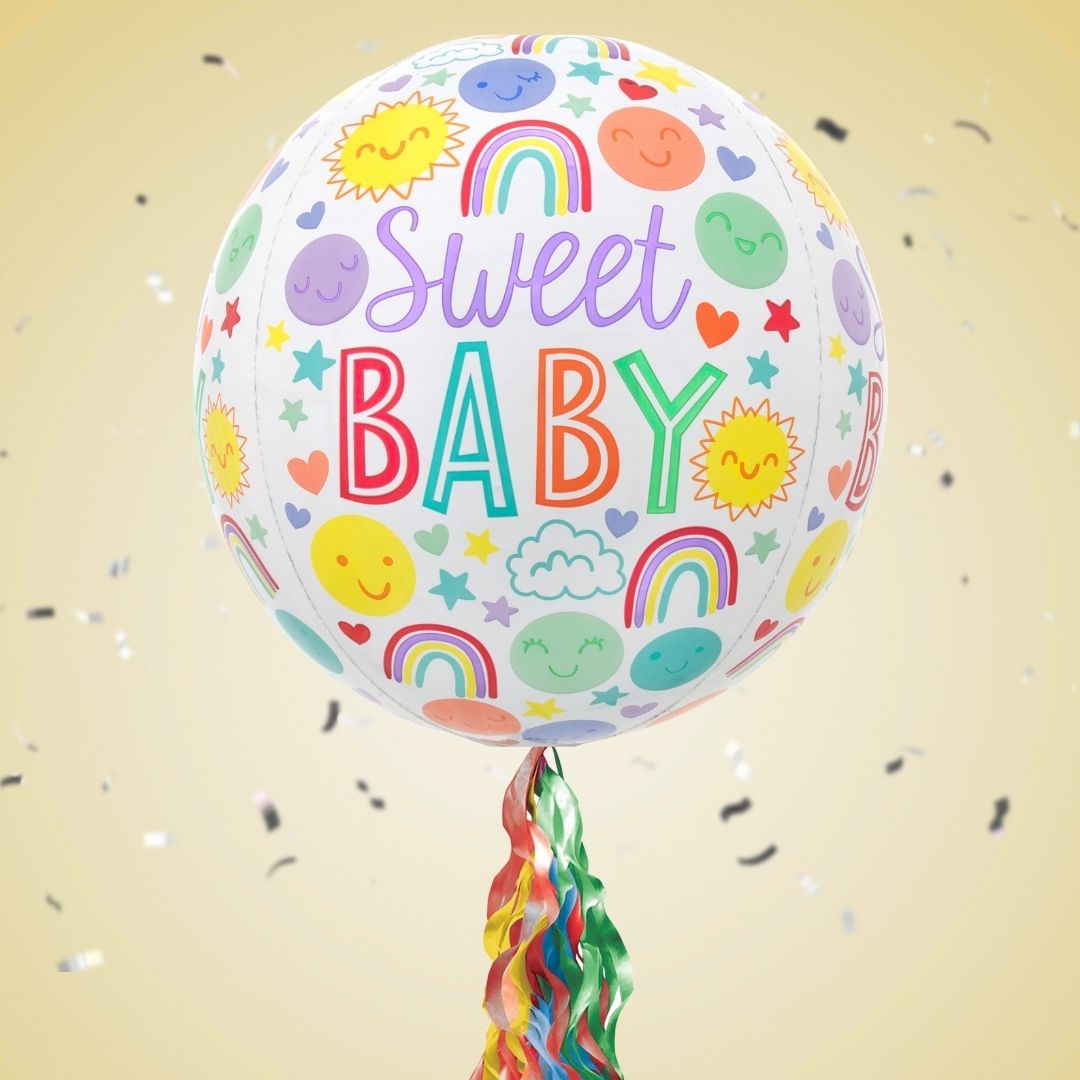 Floating Sweet Baby Icons Balloon In A Box With Tail Surprise Gift - Personalise It!