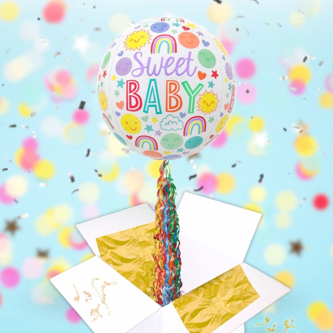 Floating Sweet Baby Icons Balloon In A Box With Tail Surprise Gift - Personalise It!