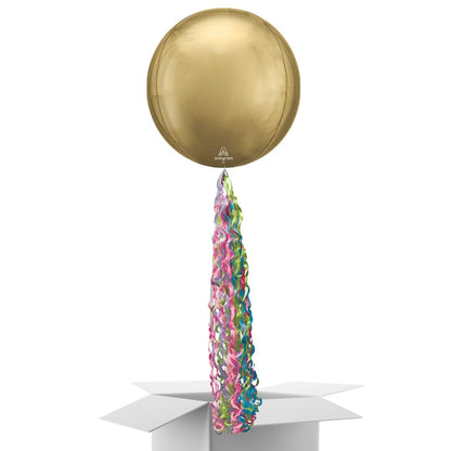 Floating White Gold Balloon In A Box With Tail Surprise Gift - Personalise It!