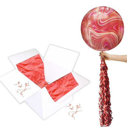 Floating Red & Pink Marble Balloon In A Box With Tail Surprise Gift - Personalise It!