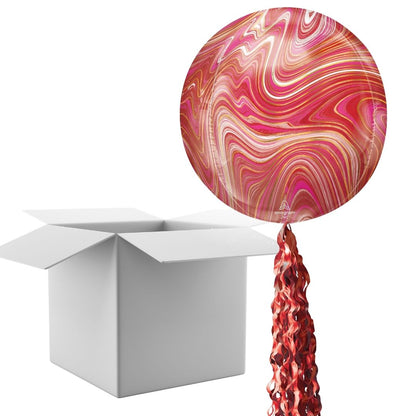 Floating Red & Pink Marble Balloon In A Box With Tail Surprise Gift - Personalise It!