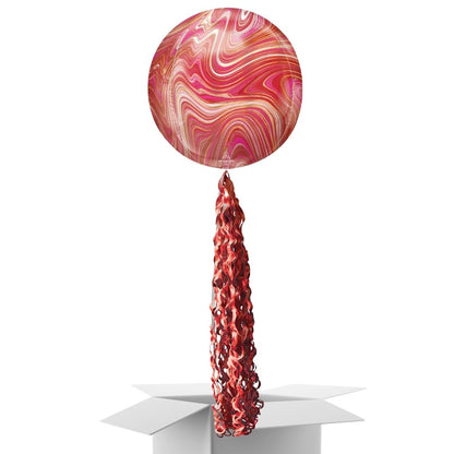 Floating Red & Pink Marble Balloon In A Box With Tail Surprise Gift - Personalise It!