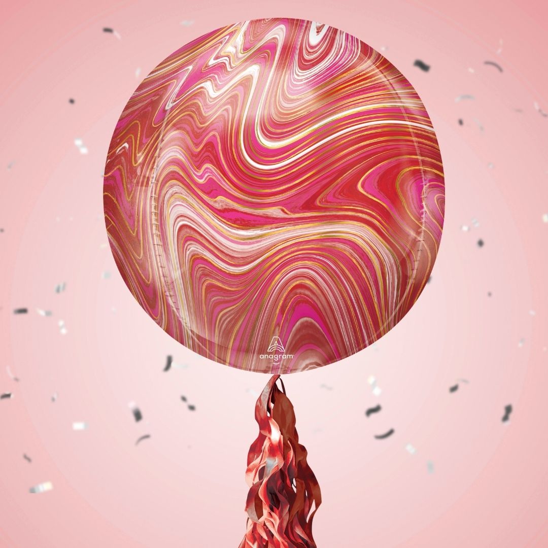 Floating Red & Pink Marble Balloon In A Box With Tail Surprise Gift - Personalise It!